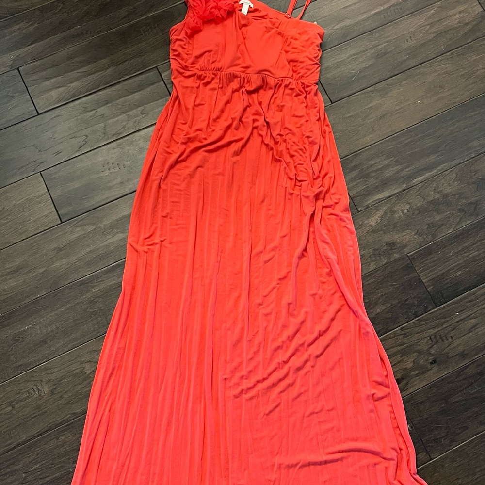 Orange Ruched Ruffled Sundress with Spaghetti Straps for Cocktail